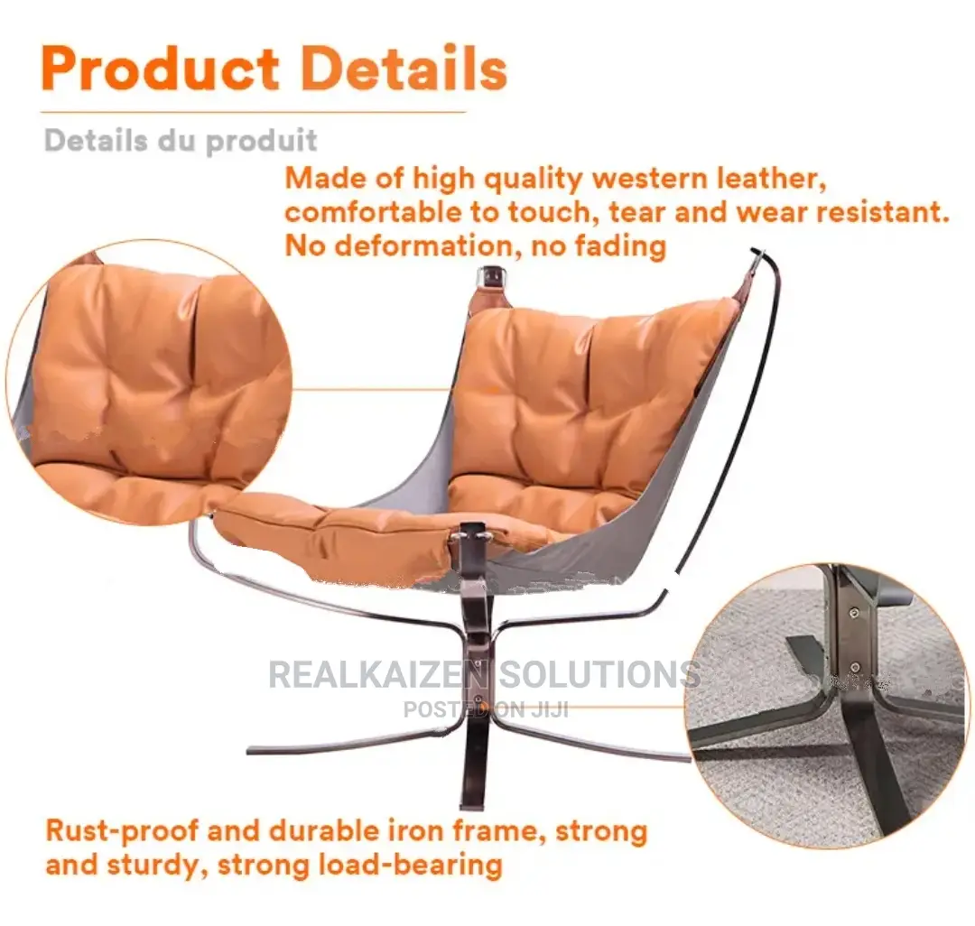 Luxury Leather Orange High Back Lounge Chair With Ottoman
