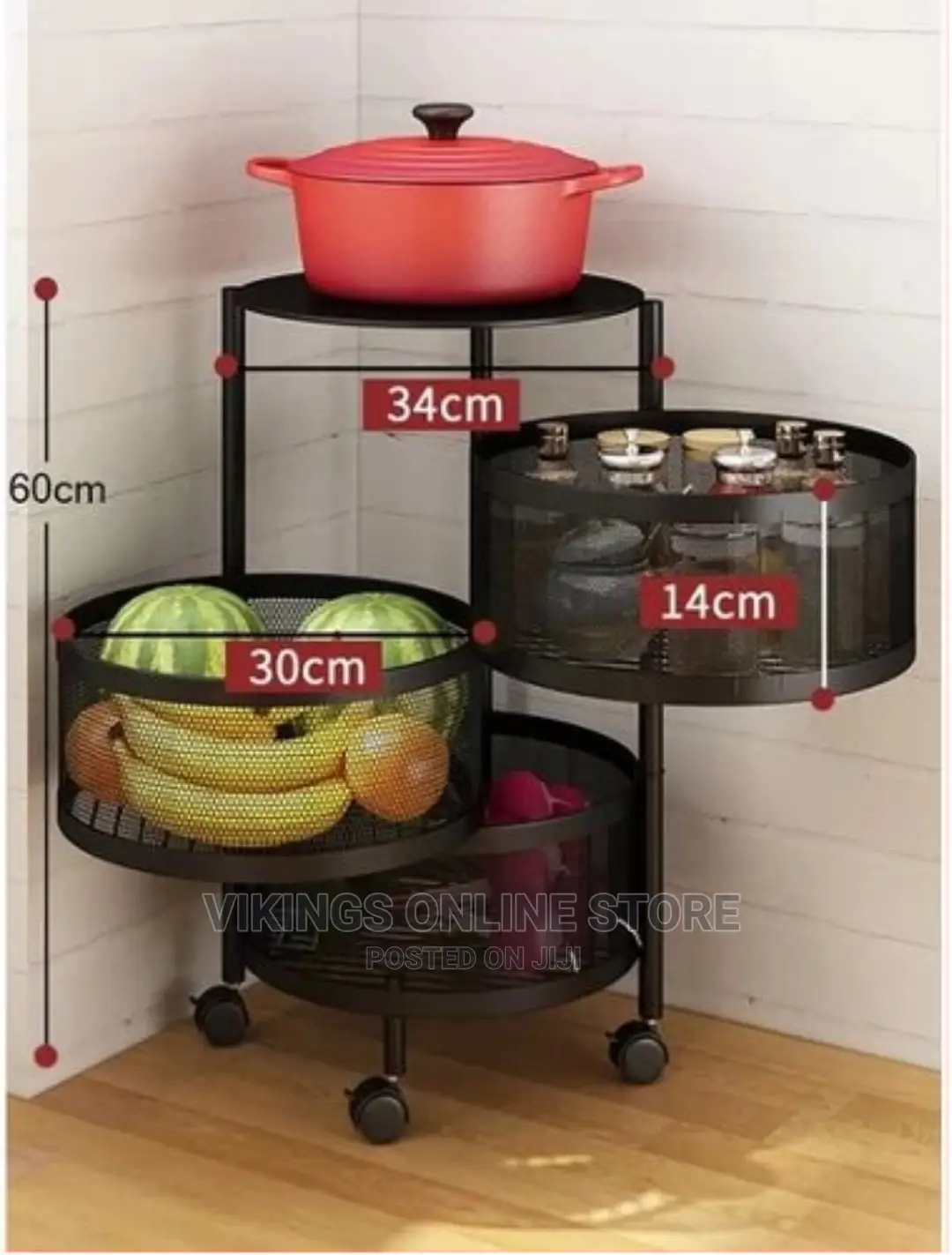 3 Tier Kitchen, Bedroom,Bathroom Storage Rack Basket Trolley