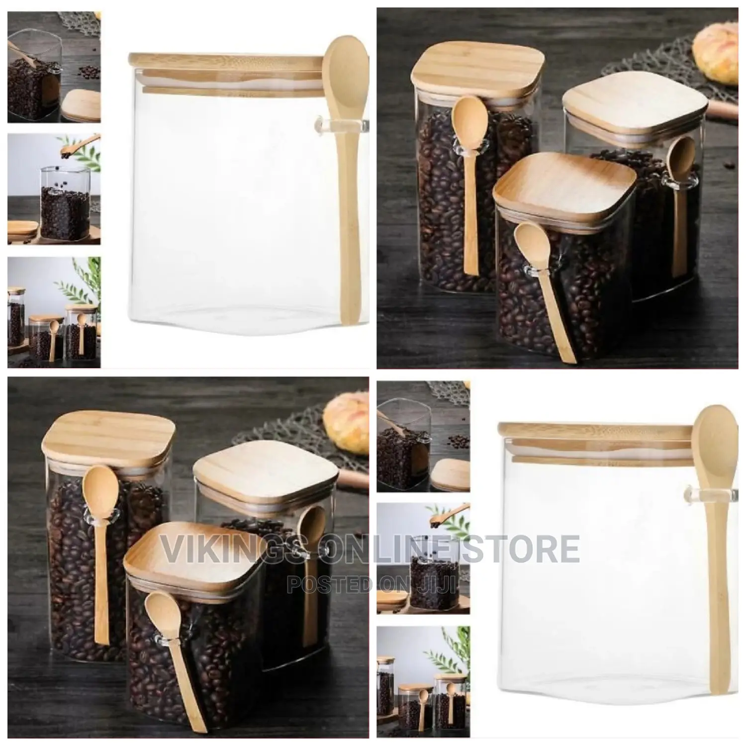 3PC Square Airtight Storage Pantry Food Glass Jars