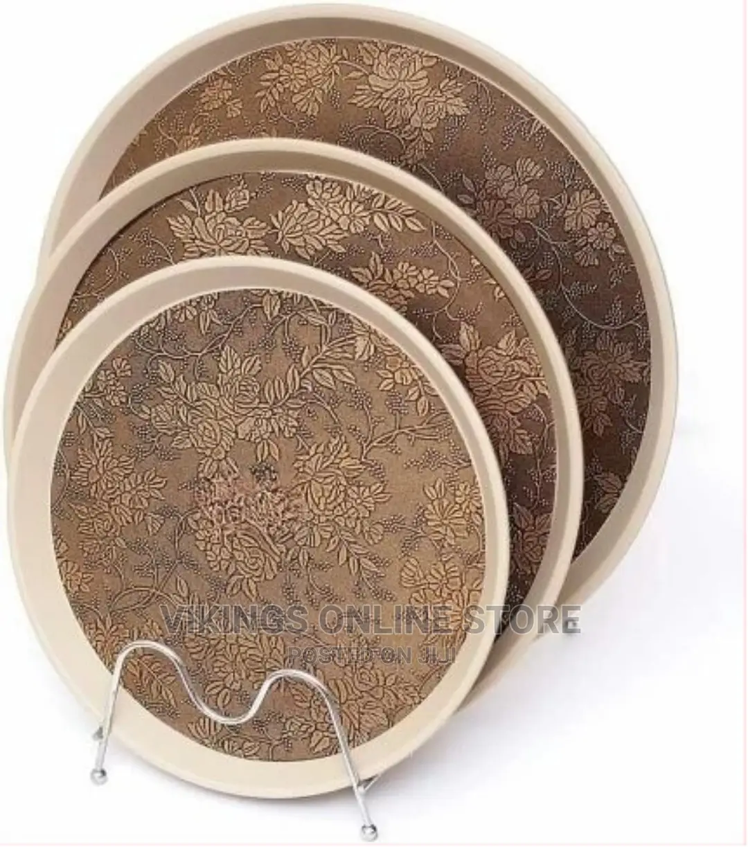 3 PCS of Round Rubber Non-Slip Serving Trays Platters-