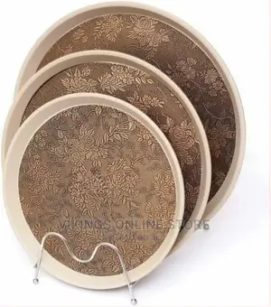3 PCS of Round Rubber Non-Slip Serving Trays Platters-