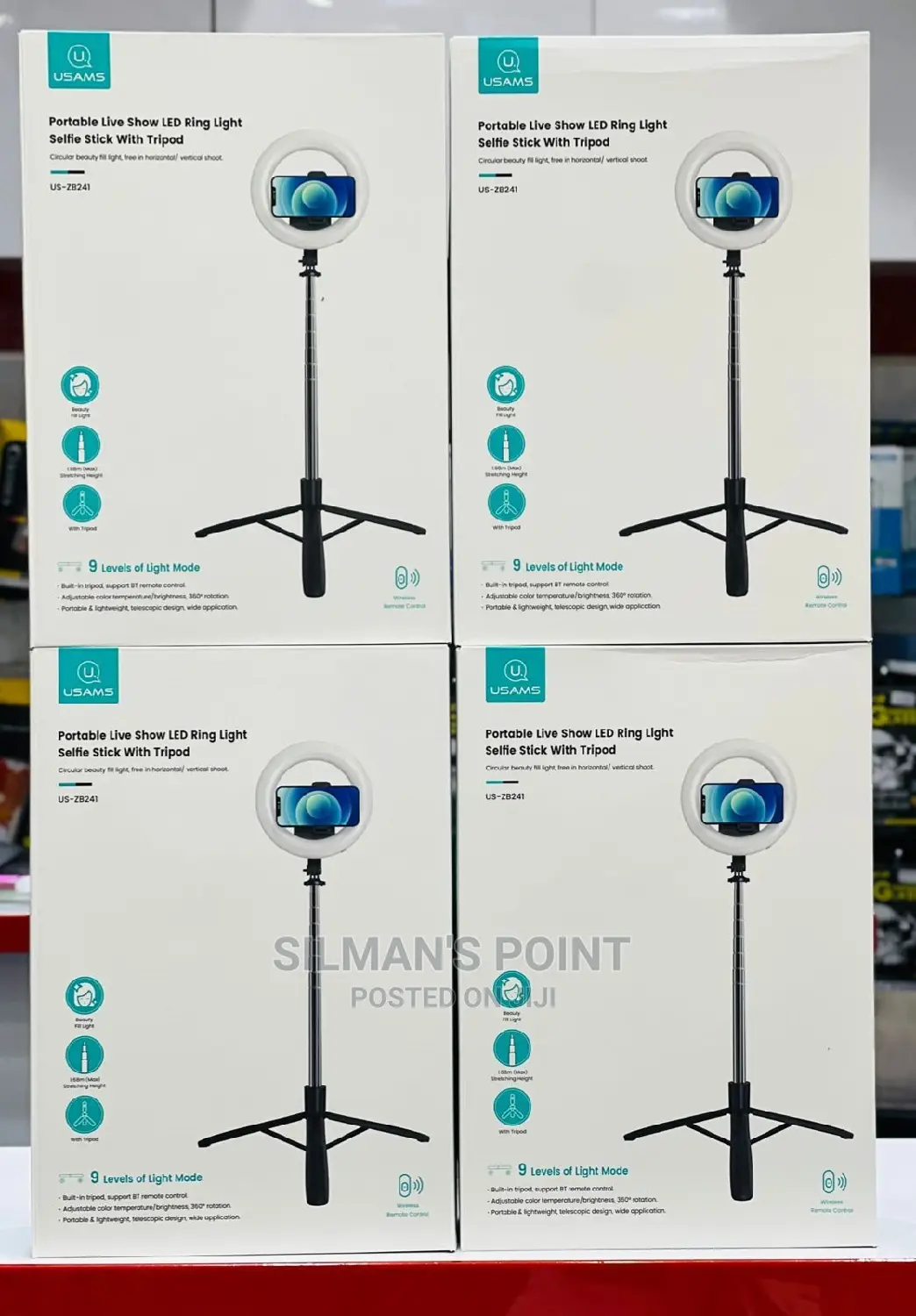 Usams Portable Live Show LED Ring Light Selfie Stick