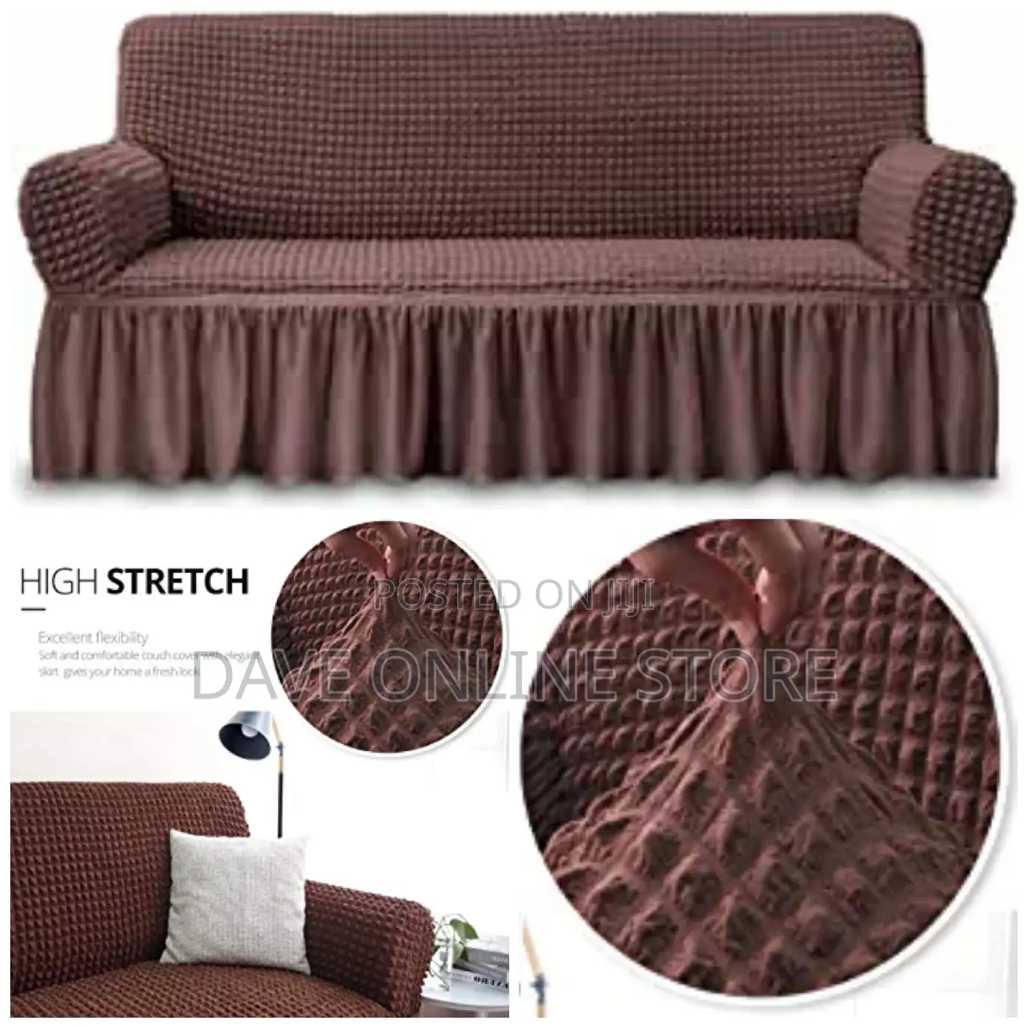 3:2:1 Six Seater Brown Elastic Sofa Covers