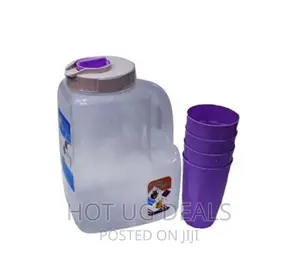 Plastic Water Fridge Bottle With 4 Glasses, 4L – Purple