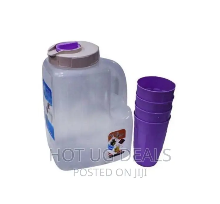 Plastic Water Fridge Bottle With 4 Glasses, 4L – Purple