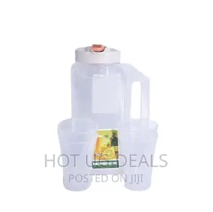 Plastic Water Fridge Bottle With 4 Glasses, 4L – White