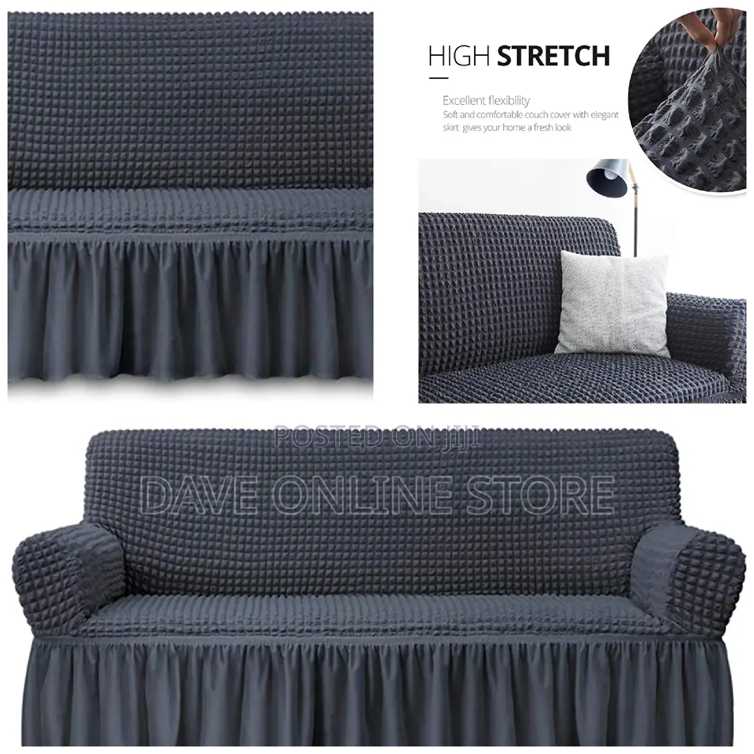 3:2:1 Dark Grey Six Seater Elastic Sofa Covers