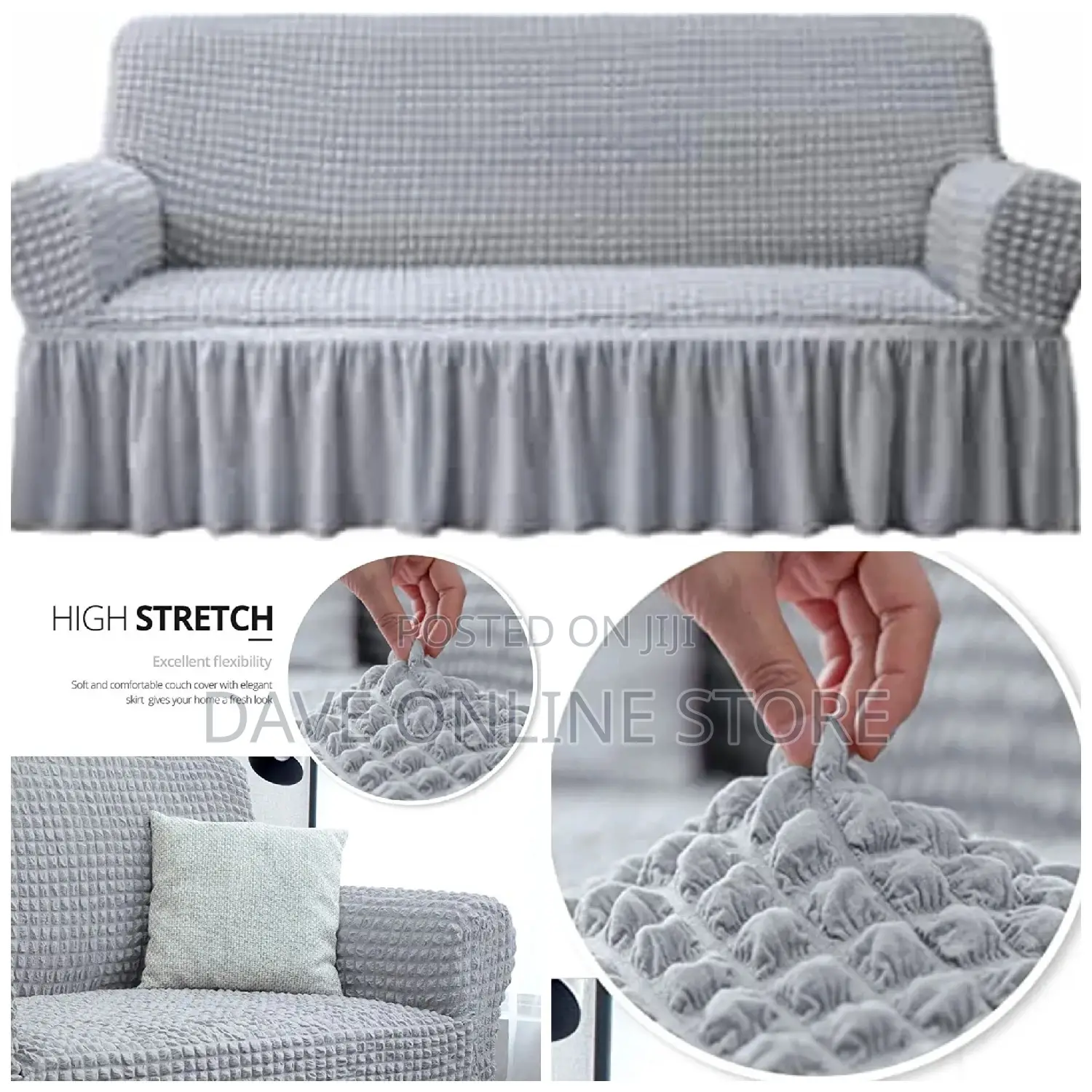3:2:1 Light Grey Six Seater Elastic Sofa Covers