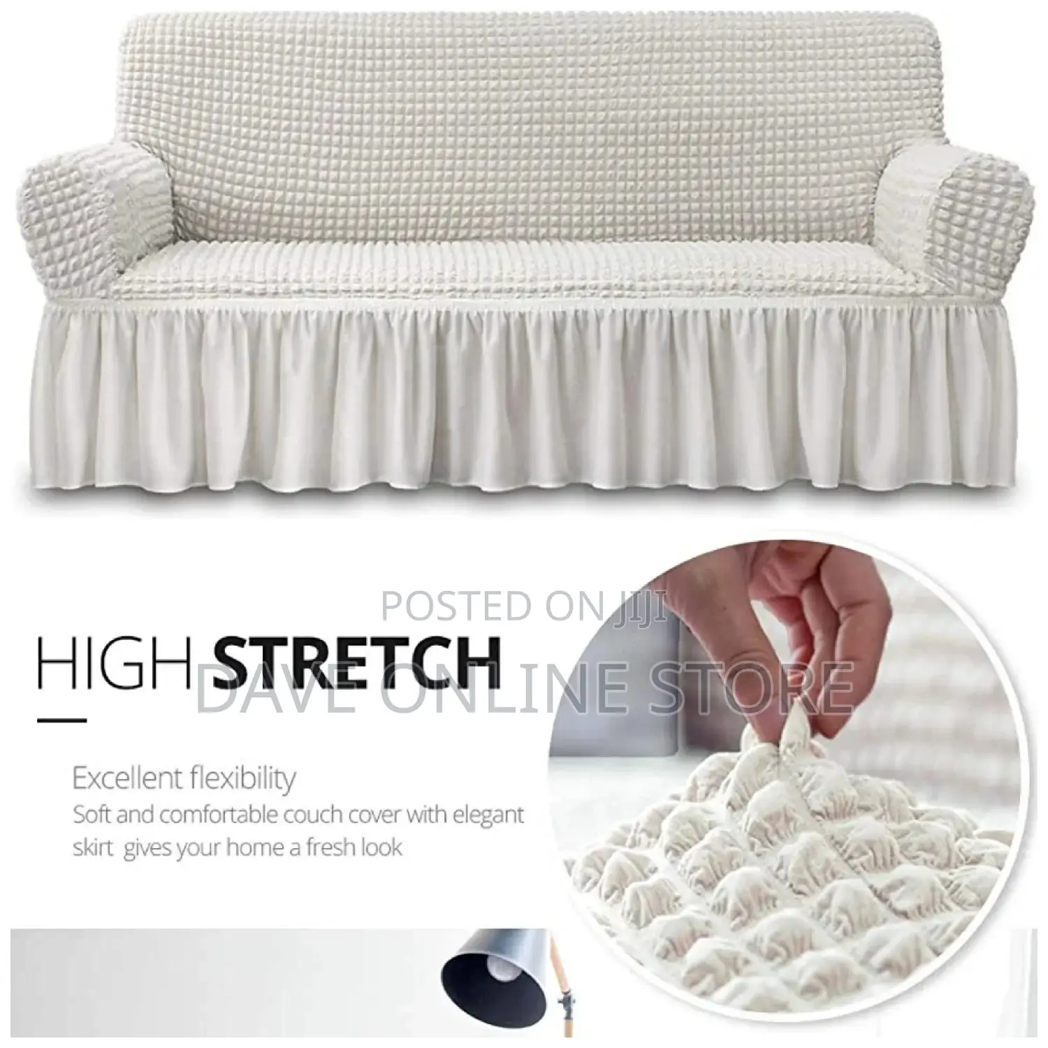 3:1:1 Ivory Colour Five Seater Elastic Sofa Covers