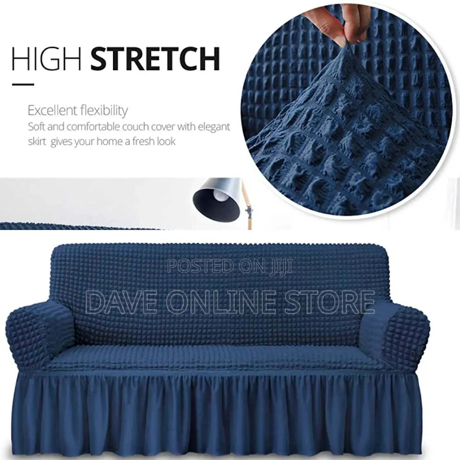 3:2:1 Navy Blue Six Seater Elastic Sofa Covers