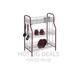 3 Tier Stainless Steel Dish Draining/Drying Rack – Red