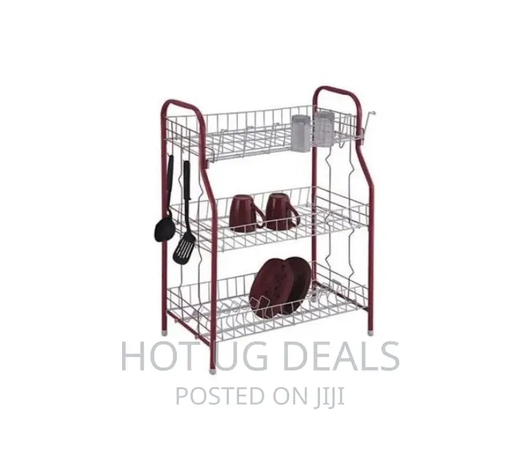 3 Tier Stainless Steel Dish Draining/Drying Rack – Red