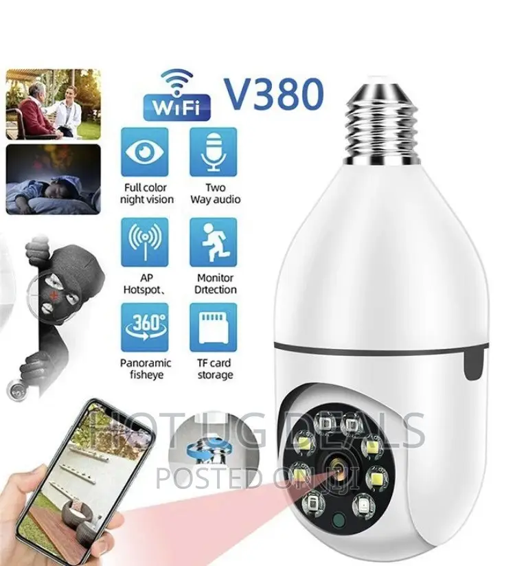 Hd Wireless 360 Tracking Panoramic Camera Light Bulb- White