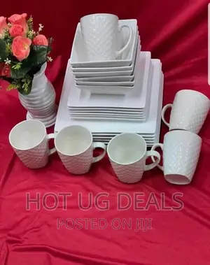 24pcs Of Dinner Set, Plates, Bowls And Cups - White