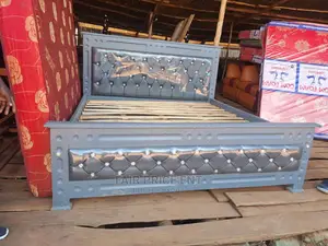 Vip Executive Wood Leathered Bed.6x6( Dark Blue)