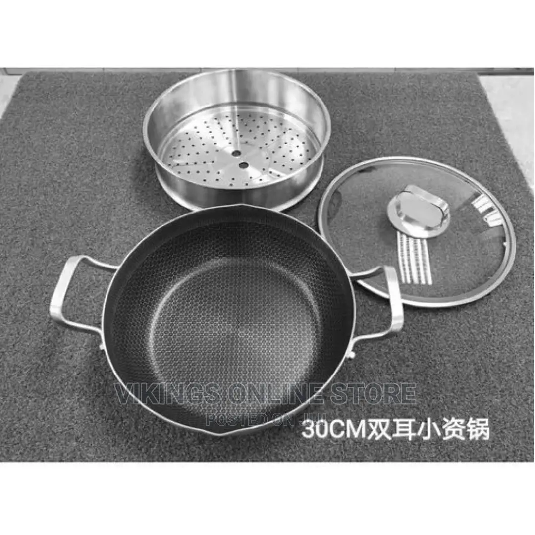 34cm Non-Stick Steamer Induction Wok Cookware Saucepan Pot