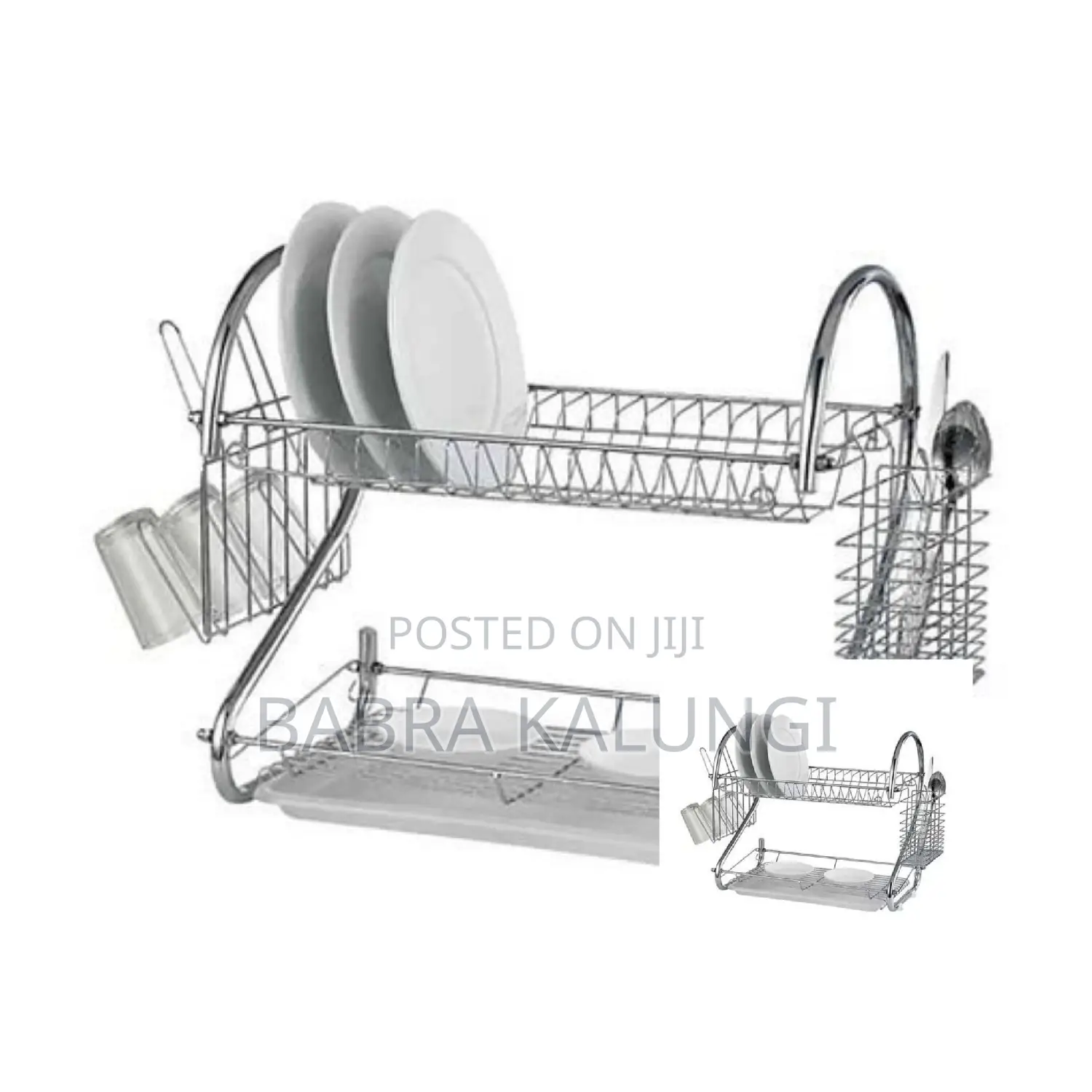 2 Tier Steel Plate Dish Drying Draining Rack Silver