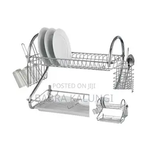 2 Tier Steel Plate Dish Drying Draining Rack Silver