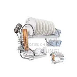2 Tier Dish Drying Draining Rack Storage _ Silver