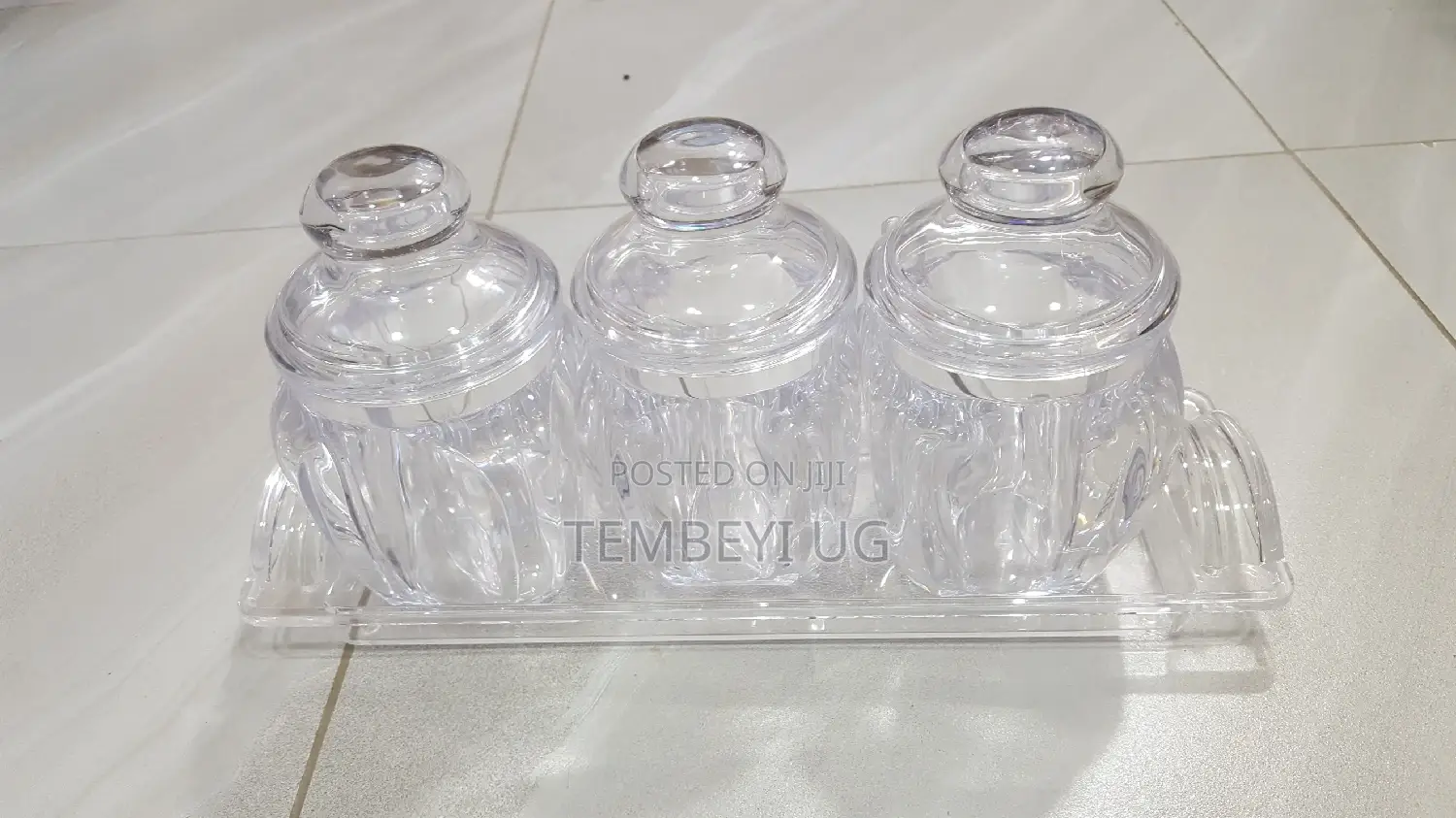 Acrylic Set of 3 Cannisters for Sugar, Tea, Coffee, Honey.