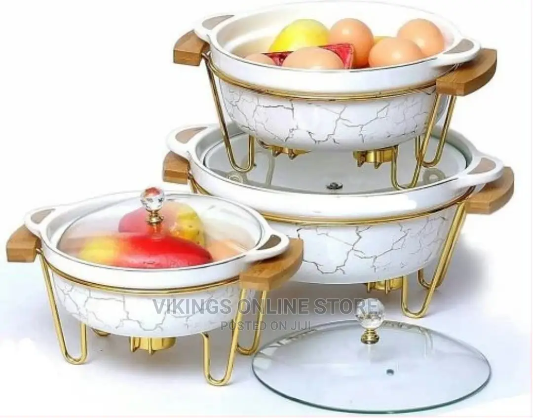 3pcs Ceramic Food Warmer Chafing Dish Casseroles
