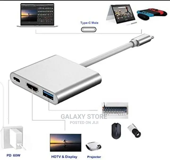 3in1 Type C to Hdmi Usb3.0 and Usb C Power Port