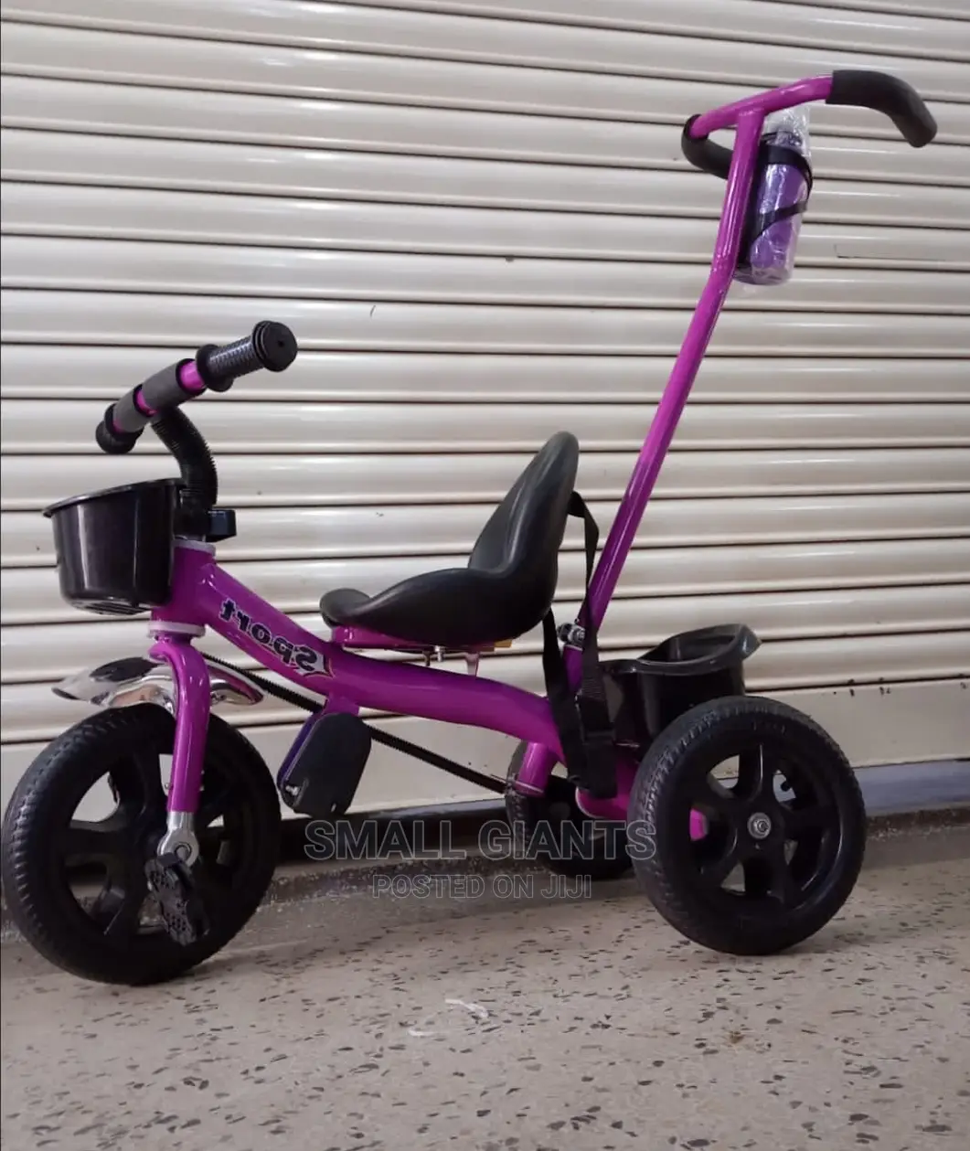 Kids Tricycle With a Push Handle and Drinking Water Bottle