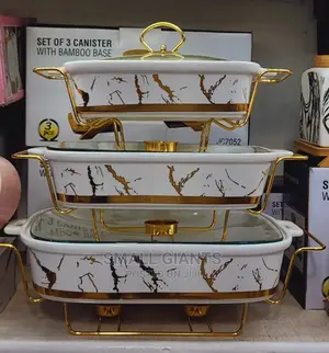 3pcs Ceramic Shaffing Dish Food Warmer With Glass Lid