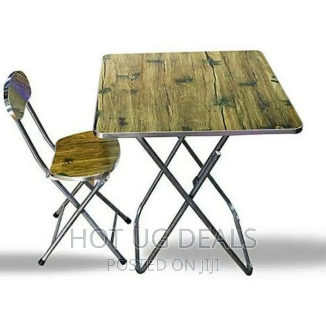 Pack of Foldable Wooden Table and Foldable Chair. - Brown