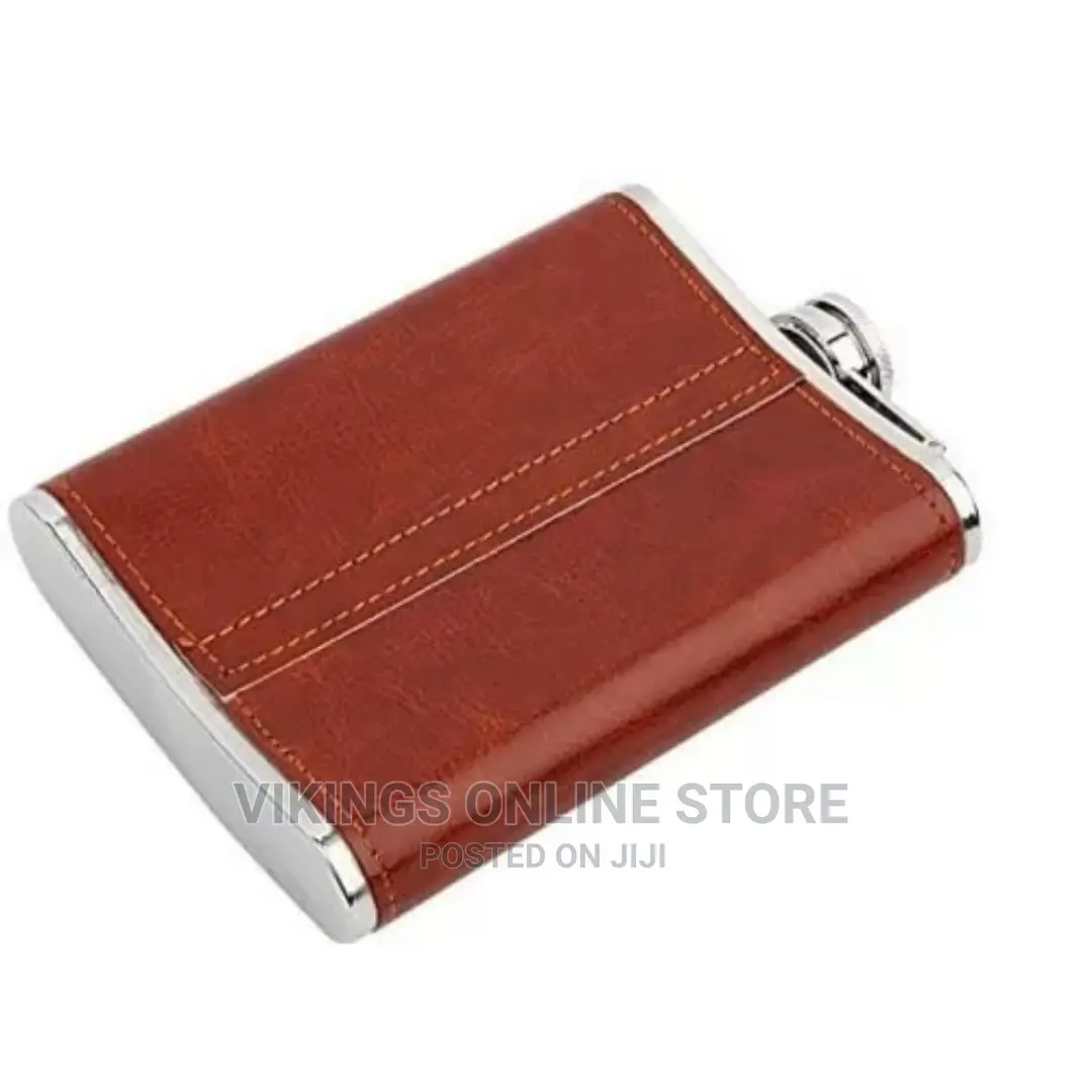 9 Oz Stainless Steel/Leather Hip Flask, Pocket Bottle-