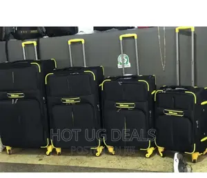 Faux Leather Travel Suitcases- Black/ Yellow