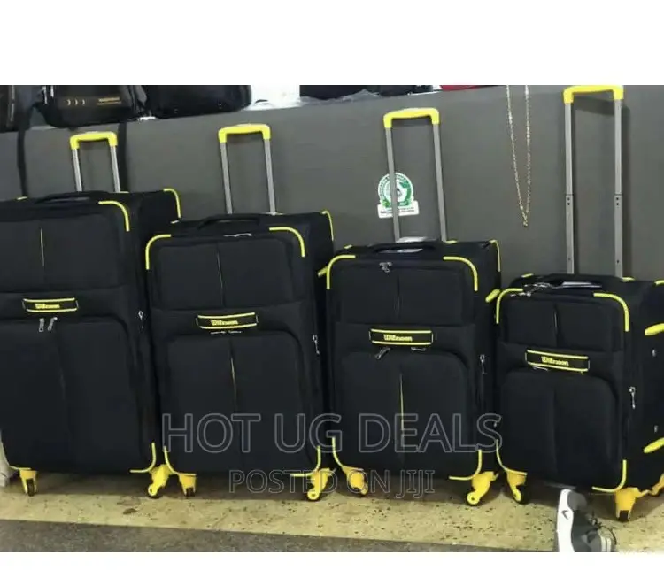 Faux Leather Travel Suitcases- Black/ Yellow