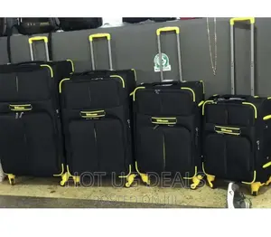 Faux Leather Travel Suitcases- Black/ Yellow