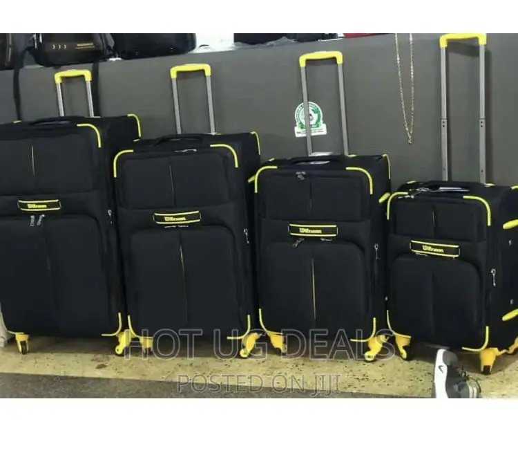 Faux Leather Travel Suitcases- Black/ Yellow