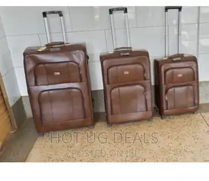 Faux Leather Travel Suitcases- Brown