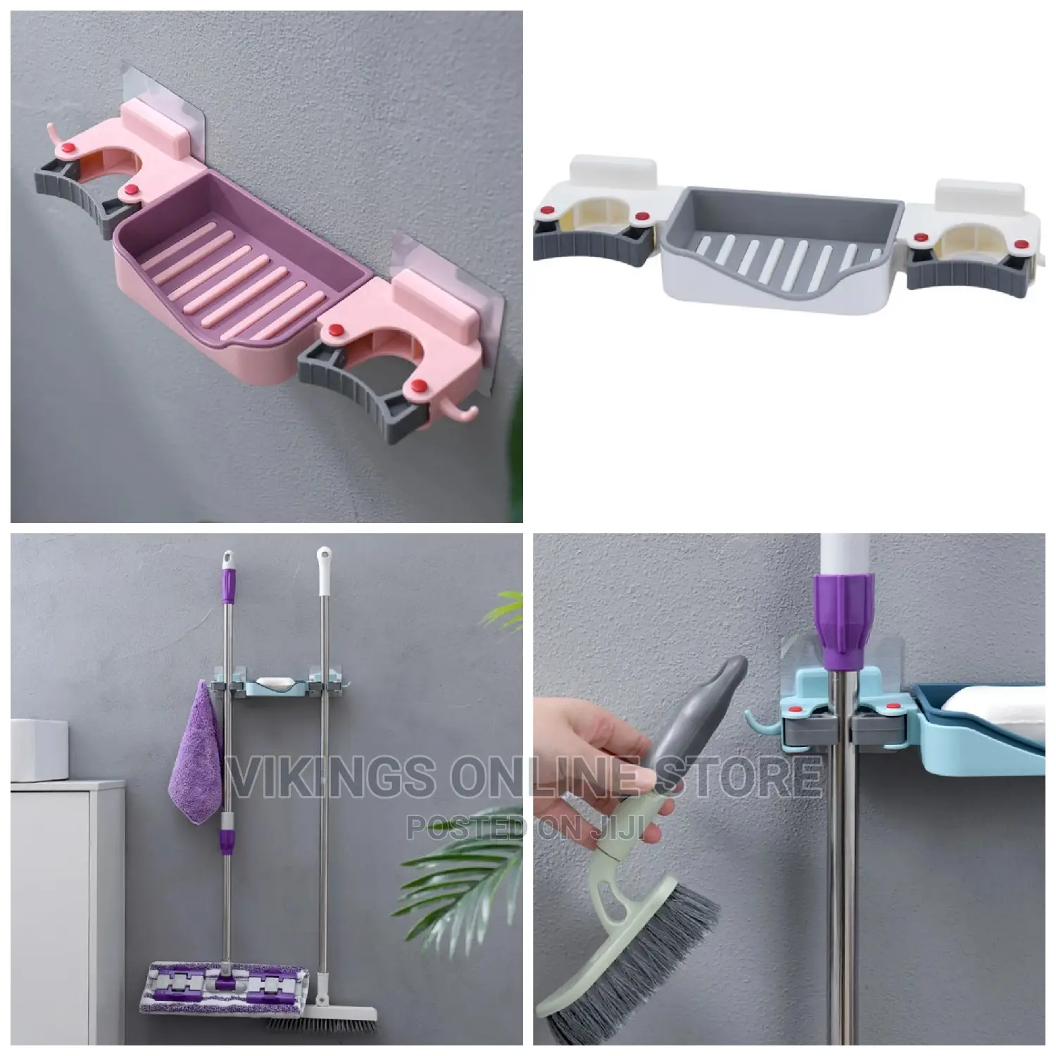 Mop Holder Brush Storage Rack Soap Dish Mounted Organizer