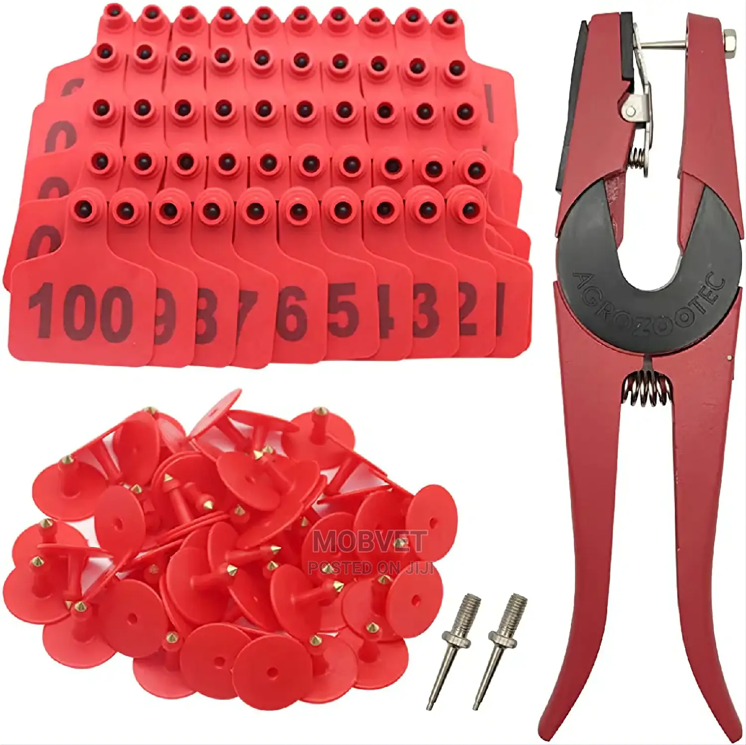 100 Cows Red Medium Ear Tags.