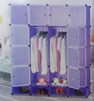 4 Column Portable Plastic Wardrobe With Shoe Rack- Purple