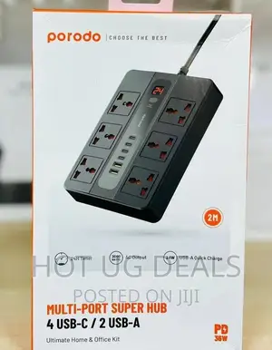 6 Way Heavy Duty Porodo Extension Socket With 4 Usbports