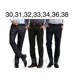 3 Pack of Formal Trousers -Black, Brown and Blue