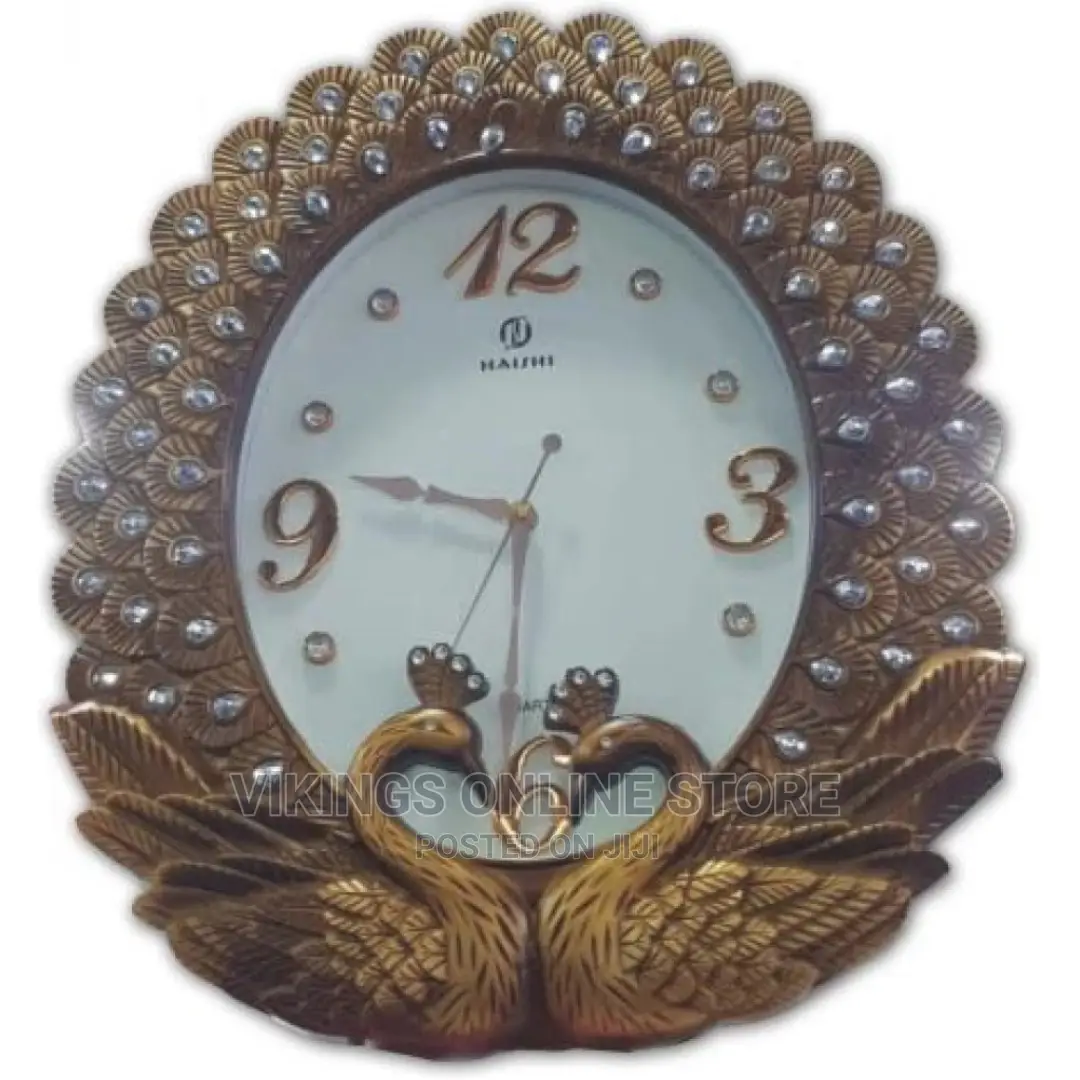 Silent Non Ticking Peacock Stylish Wall Clock – Gold