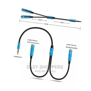 3.5mm 1 Male Jack Plug to 2 Female Y Splitter Cable-Blue