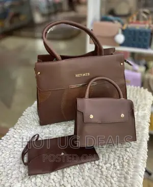 3pc Ladies Classic Handbag- Chocolate