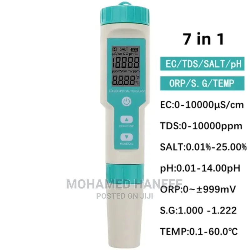 7 in 1 Water Quality Ph, Tds, EC Test Meter