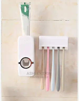 White Toothpaste Despenser and Toothbrush Holder Set