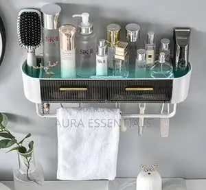New Punch- Free Bathroom Storage Shelf With Towel Rack