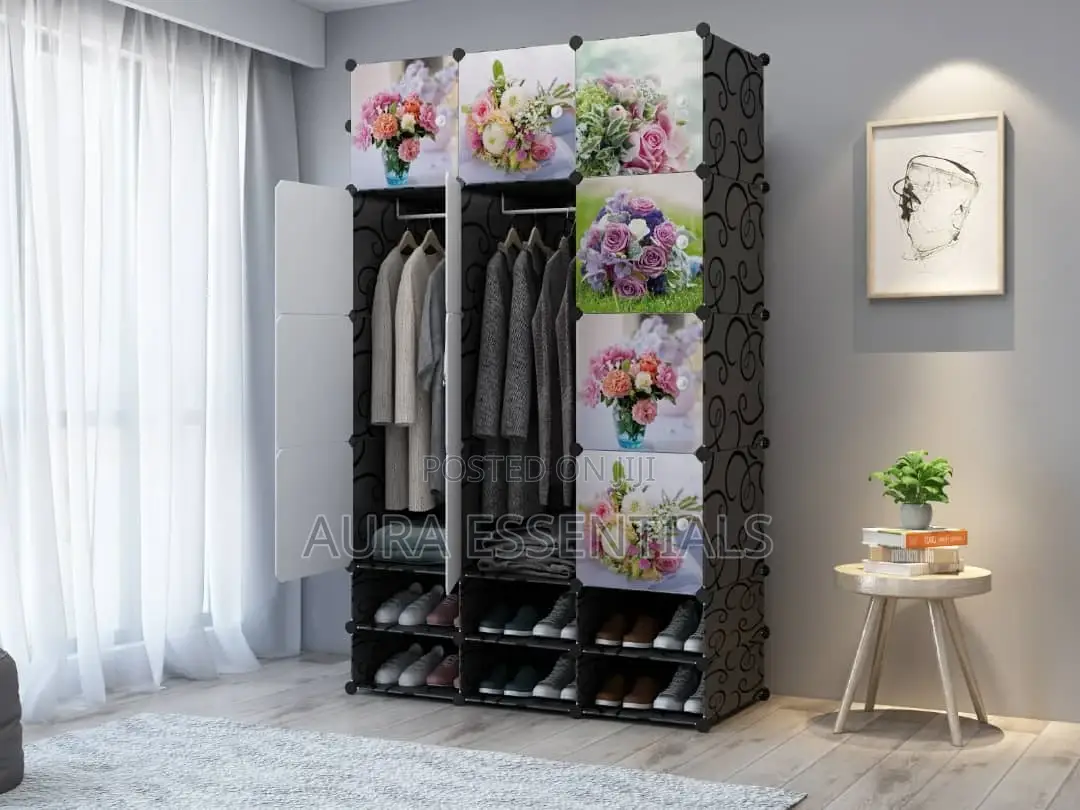 3 Colums Plastic Wardrobe With Shoe Rack