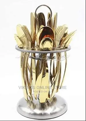 24 Pieces of Plain Cutlery (Forks,Spoons Knives) a Stand