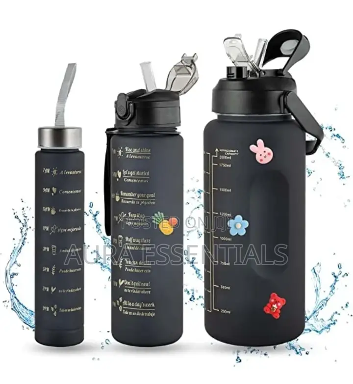 A Set of 3 Black Water Bottles