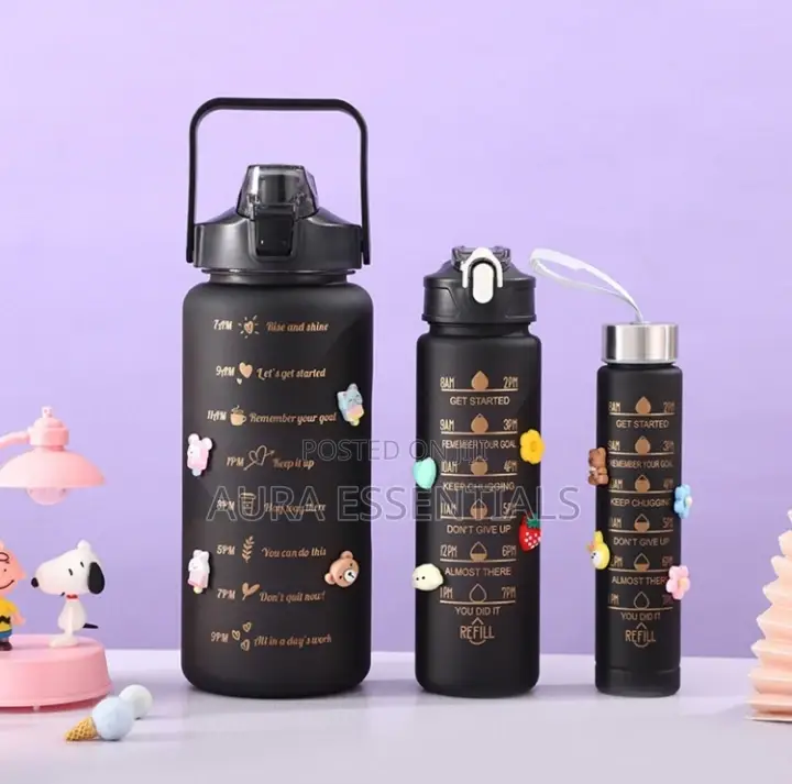 A Set of 3 Black Water Bottles